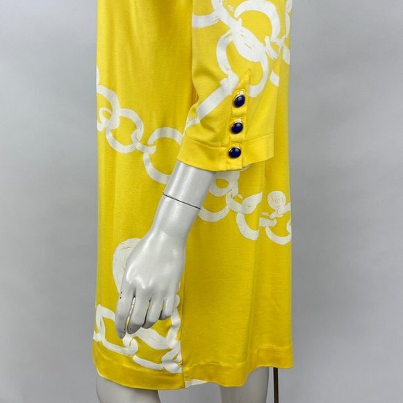 Lilly‎ Pulitzer Jonah Shift Dress Women L 3/4 Sleeve Stretch Yellow Chain Key